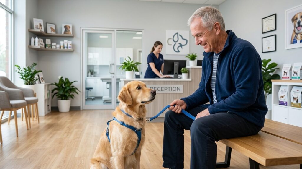 Clinical yet approachable stock photo: A mature male pet own