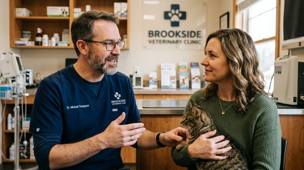 Close-up portrait of a caring male veterinarian in his mid-4