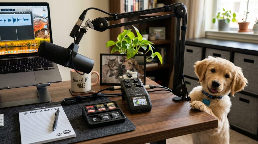 Organized pet owners desk setup showing a compact digital a